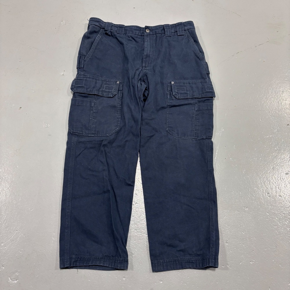 Duluth Trading Co Fire Hose Relaxed Fit Cargo Work Pants Navy Blue 38x30